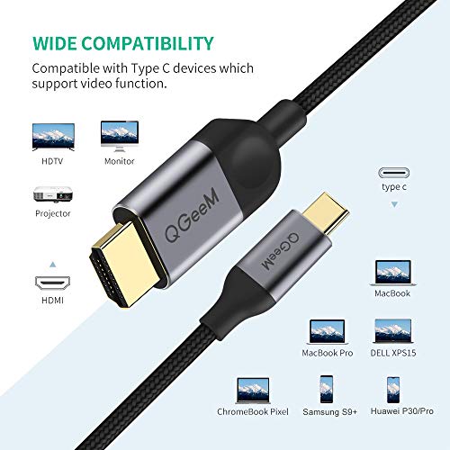 USB C a HDMI Cable 1,8 m, QGeeM USB Tipo C a HDMI Cable (Compatible con Thunderbolt 3) 4K 30hz Cable HDMI para Galaxy S8,2017 Macbook Pro/iMac, 2016 Macbook Pro, 2015 MacBook, Chromebook Pixel