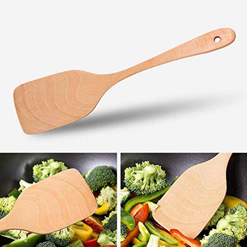 Utensilios De Cocina Madera 4 Piezas para Cocinar Cucharas De Madera y Cubiertos Espátulas Ideal para sartenes, Utensilios De Cocina y Wok