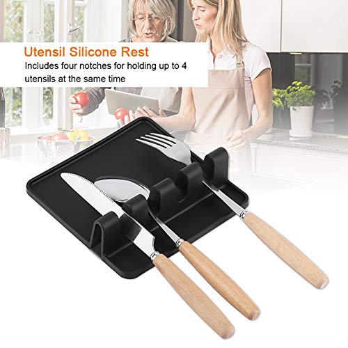 Utensilios de cocina Rest, utensilios de cocina Utensil estante Calidad Alimentaria silicona Rack Espátula Cuchara Resto – Soporte organizador Kitchen Tool negro