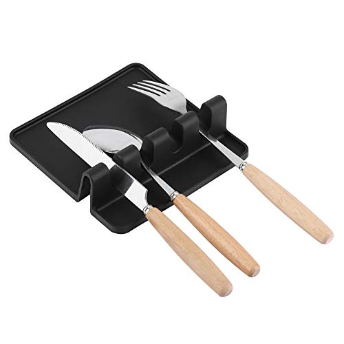 Utensilios de cocina Rest, utensilios de cocina Utensil estante Calidad Alimentaria silicona Rack Espátula Cuchara Resto – Soporte organizador Kitchen Tool negro