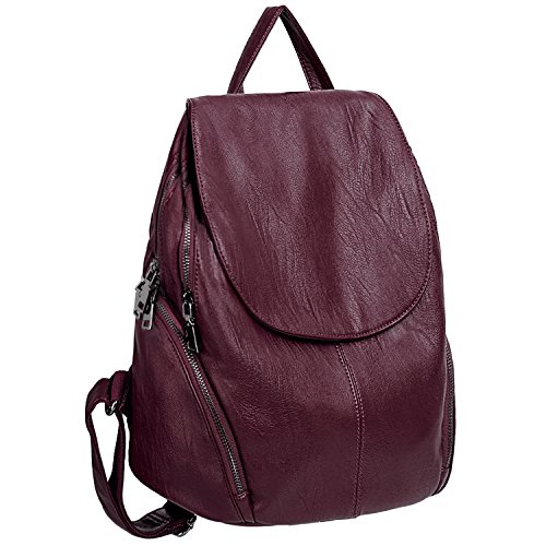 UTO - Bolso Mochila de Mujer Moda y Ligero Cuero Sintético Bolso Escolar Diario Gran Capacidad Burdeos