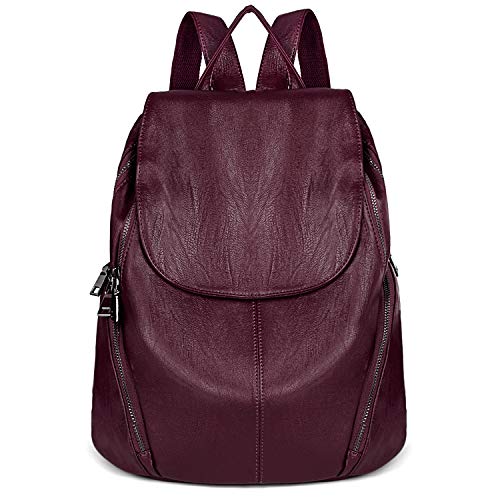 UTO - Bolso Mochila de Mujer Moda y Ligero Cuero Sintético Bolso Escolar Diario Gran Capacidad Burdeos