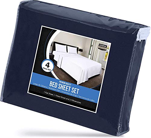 Utopia Bedding Juego Sábanas de Cama - Microfibra Cepillada - Sábanas y 2 Fundas de Almohada - (Cama 180, Azul Marino)