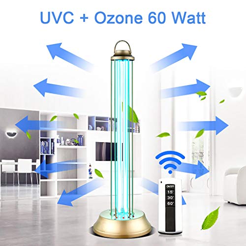 UV 60W Potente Lámpara Germicida Ultravioleta Control Remoto Sala de Estar Dormitorio Desinfectante Lámpara UV Filtro de Aire Hogar Mascota Casa - Ozono/Sin Ozono