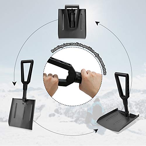 V VONTOX Pala de Nieve, Plegable Pala de Nieve de Aluminio Emergencia con Mango de Agarre en D, Portátil Compacta para Automóvil, Camión, SUV(con Mini-Pala de Nieve) (Negro)