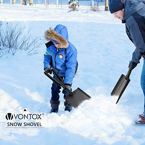 V VONTOX Pala de Nieve, Plegable Pala de Nieve de Aluminio Emergencia con Mango de Agarre en D, Portátil Compacta para Automóvil, Camión, SUV(con Mini-Pala de Nieve) (Negro)