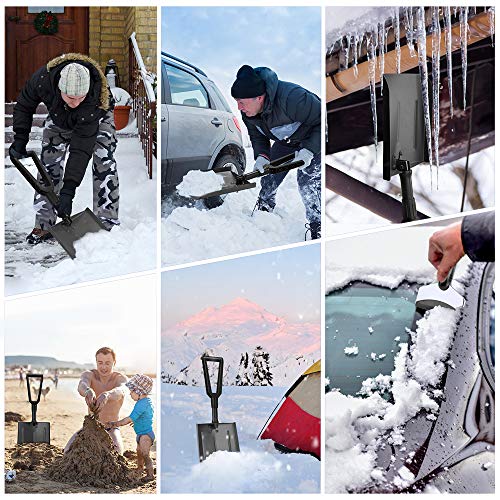 V VONTOX Pala de Nieve, Plegable Pala de Nieve de Aluminio Emergencia con Mango de Agarre en D, Portátil Compacta para Automóvil, Camión, SUV(con Mini-Pala de Nieve) (Negro)