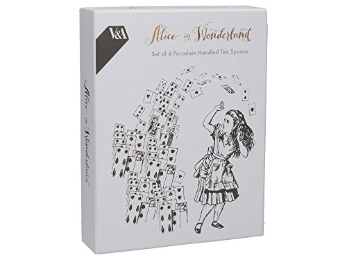 V&A Alicia en el país de las maravillas de acero inoxidable con asas decorativas de porcelana, 15,5 cm, color blanco