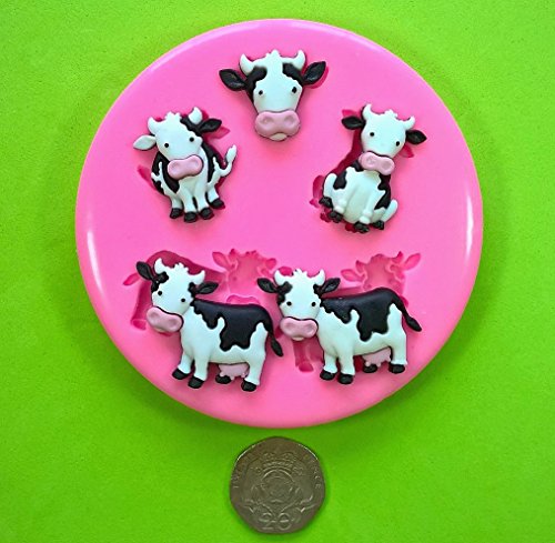 Vacas lindas de la leche Animales del corral Molde de silicona para la torta de Decoración Pastel de Cupcake Toppers Glaseado Sugarcraft Tool por Fairie Blessings