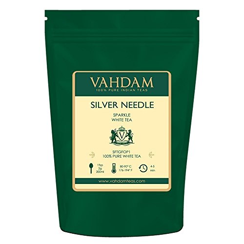 VAHDAM, hojas sueltas de té blanco con aguja de plata (25 tazas) | Té MÁS SALUDABLE, 100% hojas de té blanco natural | Potentes anti-OXIDANTES, sin cafeína | Preparar como té helado caliente | 50gm