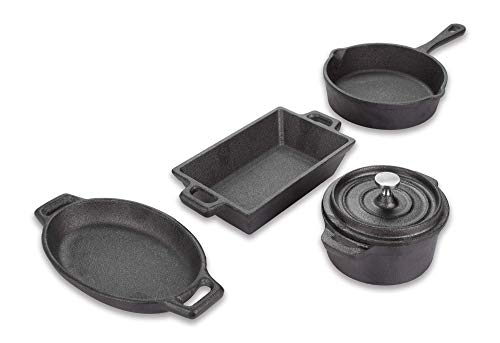 Valiant FIR554 Juego de Utensilios de Cocina de Hierro Fundido en Miniatura de 4 Piezas, Negro, 4-Piece