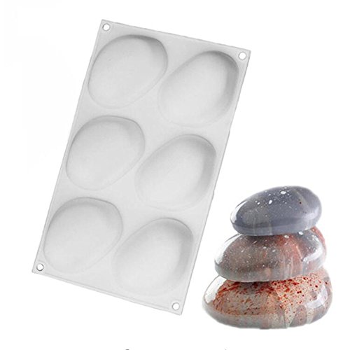 valink 6 Cavidad elíptica Pebble Piedra tarta de silicona molde bombones Jelly Mousse de postre alfombrilla de molde – molde de horno para pasteles fondant jabón Sweet, molde cocina molde herramienta