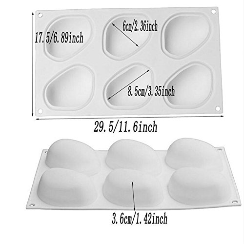 valink 6 Cavidad elíptica Pebble Piedra tarta de silicona molde bombones Jelly Mousse de postre alfombrilla de molde – molde de horno para pasteles fondant jabón Sweet, molde cocina molde herramienta