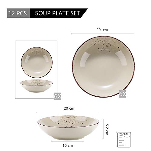 vancasso Serie Navia Nature Platos Hondos 12 Piezas Juego de Platos de Sopa, Ensalada, Fruta, Vajillas de Esmaltada Gres Retro (Beige)