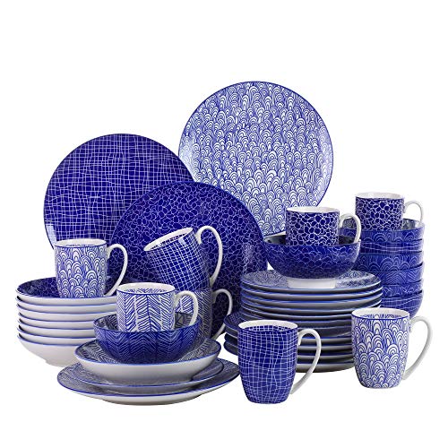 vancasso takaki Porcelana Set Vajilla de Cocina, Juego de Vajilla Porcelana 40 Piezas para 8 Personas, Contiene Tazas de Café, Platos de Postre, Cuencos, Platos Hondos y Llano