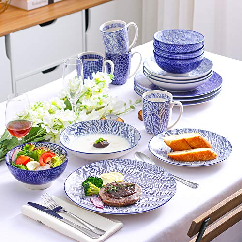 vancasso takaki Porcelana Set Vajilla de Cocina, Juego de Vajilla Porcelana 40 Piezas para 8 Personas, Contiene Tazas de Café, Platos de Postre, Cuencos, Platos Hondos y Llano