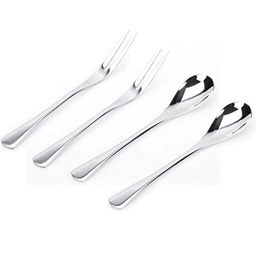 Vanra 5.3in 4 piezas Juego de cubiertos plata 18/10 acero inoxidable de 2 tenedores y 2 cucharas Ensalada Set Tenedor cucharilla de cóctel Tenedor cuchara de café servir Aperitivo Tenedor(juego de 4)