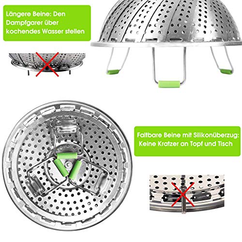 Vaporera de acero inoxidable para cocinar al vapor vegetal, con mango extensible y patas antideslizantes (6"-9") S Hook