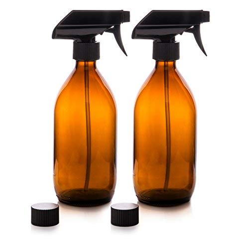 Vaporizador en Botella de Cristal Ámbar Set 500 mL. Reutilizable / Eco-friendly / Orgánico / Limpieza / Plantas / Cabello / Bricolaje (2 x 500mL)