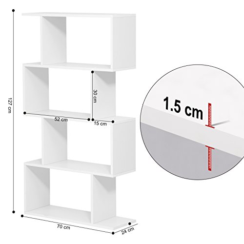 VASAGLE Librería de Madera, Separador de Espacios, Estantería de Exposición, Decoración Contemporánea de 4 Niveles, Blanco, LBC41WT