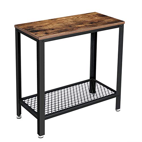 VASAGLE Mesa Auxiliar de Estilo Industrial, Mesa de Centro Pequeña con Estante de Malla, Mesita de Noche, para Salón, Dormitorio, 60 x 30 x 60 cm, Hierro, Marrón Rústico LET31BX