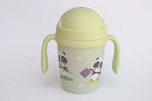 Vaso Bambu Infantil con Pajita Jarra con Asas, Tapa y Boquilla de Fibra de Bambú 300 ML - Ideal Bebé o Niños - Material Ecologico, Ligero y Seguro - Botella Eco,Bio, Sin BPA - Apto para Lavavajillas