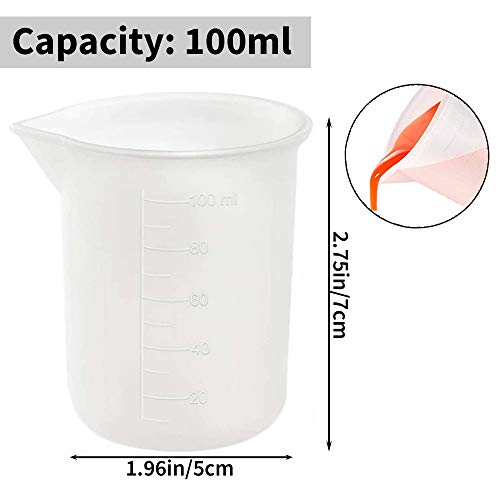 Vaso medidor de silicona de 100 ml para resina epoxi. Reutilizable y antiadherente. Vaso de mezcla de silicona con escala precisa.