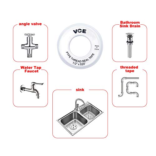 VCE 2 Unidades Cinta PTFE de Rosca Cinta Selladora teflón de Tubería Impermeable para Plomería,Grifo, 12 mm x 13 m