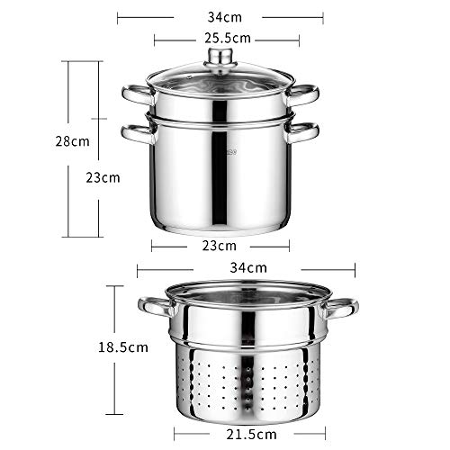 Velaze Olla para Pasta, Olla de Acero Inoxidable con Cesto de Cocción Vaporera y Tapa, Ollas para Verduras(7,2L)