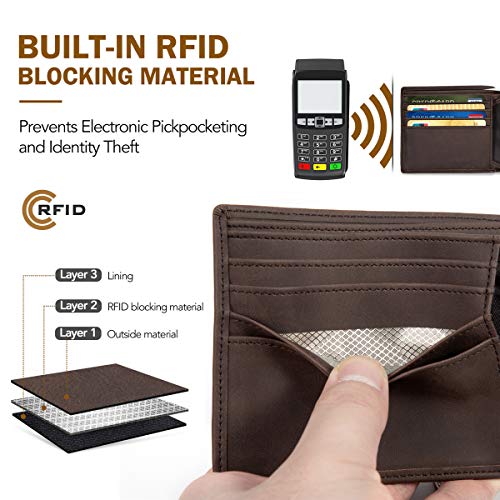 Vemingo Carteras de Hombre con Bolsillo de Moneda/Monedero con RFID Bloqueo para Tarjetas de Crédito Portamonedas Ligeros para Hombre/Adolescente (Xb-045 Marrón)