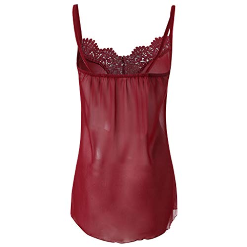 VEMOW Tirantes Camisetas Mujeres Chaleco de Encaje Cuello en v sin Mangas Floja Camisola Casual Tops Blusa(A Rojo,S)