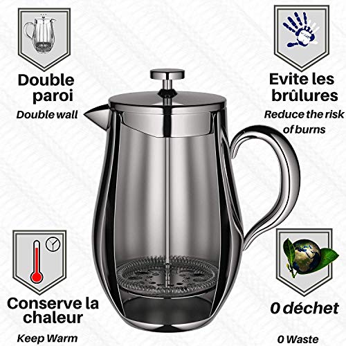 VeoHome - Cafetera de émbolo - Indestructible y mantiene el café caliente por mucho tiempo gracias a su cubierta doble (Grande (1Litro))