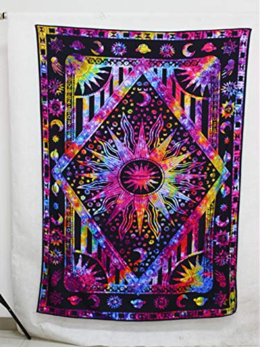 vermers Tapiz Decorativo con Estampado de Sol y Luna p¨²rpura para Colgar en la Pared, Tapiz Hippie Indio, Manta de Yoga 150cm x 200 cm