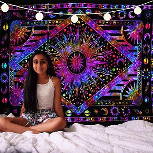 vermers Tapiz Decorativo con Estampado de Sol y Luna p¨²rpura para Colgar en la Pared, Tapiz Hippie Indio, Manta de Yoga 150cm x 200 cm