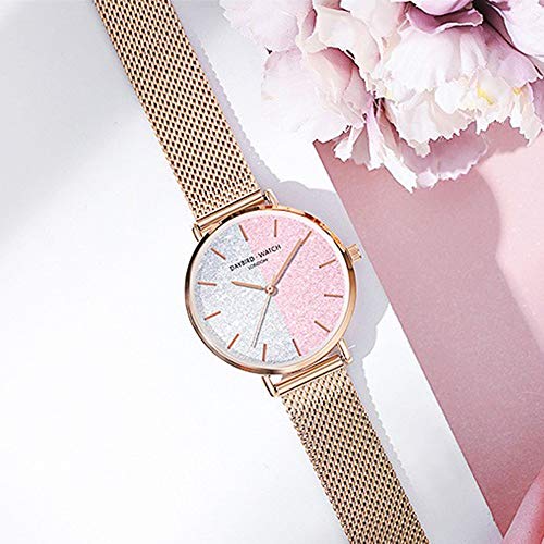 Versión Coreana De Los Modelos Femeninos De Reloj De Cuarzo Resistente Al Agua Simple Y Elegante, Esfera De Acero Estrellado Macarons Dial De Color De Contraste, Reloj De Mujer Cherry Powder, Regalos