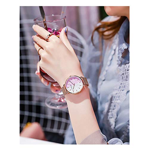 Versión Coreana De Los Modelos Femeninos De Reloj De Cuarzo Resistente Al Agua Simple Y Elegante, Esfera De Acero Estrellado Macarons Dial De Color De Contraste, Reloj De Mujer Cherry Powder, Regalos