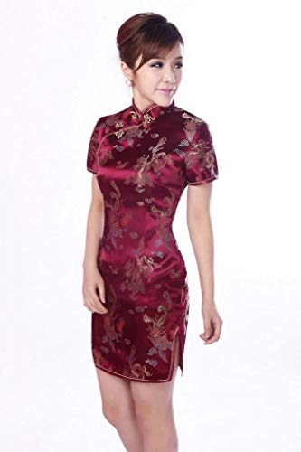 Vestido De Fiesta Las Las De Señoras De Mujeres Mode De Marca De La Vendimia Estilo ETNO Cheongsam Qipao Vestido De Noche Chino De Manga Corta con Cuello Alto Estampado Floral Vestidos De Tubo