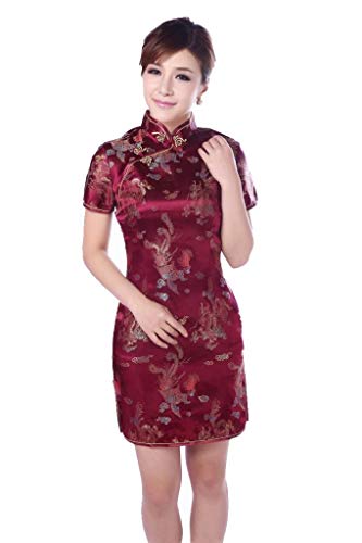 Vestido De Fiesta Las Las De Señoras De Mujeres Mode De Marca De La Vendimia Estilo ETNO Cheongsam Qipao Vestido De Noche Chino De Manga Corta con Cuello Alto Estampado Floral Vestidos De Tubo