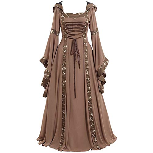 Vestido Victoriano Mujer Maxi Dress Largo Victoria Vintage Mujer con Capucha para Fiesta Halloween Navidad Carnaval Falda Vintage con Mangas Llamaradas Gran Tamaño