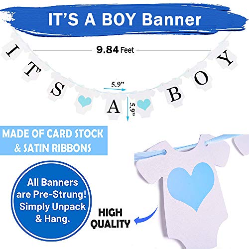 Vibury Baby Shower Decoración, Decoraciones Fiesta de Bienvenida de Bebe Niño Bandera It's A Boy, Baby Shower Globos, 9 Pompones, 18 Globos, Mummy to be Faja y Confeti