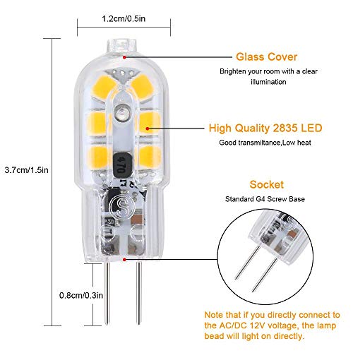 Vicloon G4 LED Bombillas, 2W Capsule LED Equivalente a 20W Bombillas Halógenas,Blanco cálido DC/AC 12V 3000K 180lm,No Regulable - Pack de 5