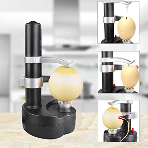 Vicloon Pelador Eléctrico,Pelador Multifunción con Cuchilla de Acero Inoxidable,Pelador de Patatas Máquina Automática para Fruta y Verdura,Negro - (Adaptador Incluido)