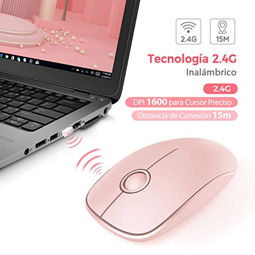 VicTsing Ratón Inalámbrico Mini 1600 dpi, Ratón Portátil Delgado, Tecla Silenciosa y Preciso, 2.4G con Receptor Nano, Ordenador Portátil/PC/Tableta (Versión 2020)