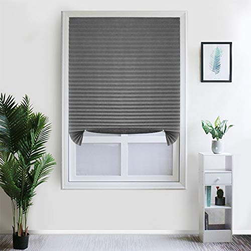 VICV2RO Persiana plisada, sin perforación, autoadhesiva, fácil de fijar, persianas de privacidad temporales instantáneas para ventana, puerta, baño, cocina, balcón, gris, 60*180