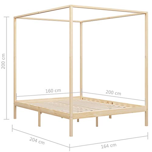 vidaXL Madera Maciza de Pino Estructura de Cama Individual con Dosel 160x200 cm Somier Muebles de Dormitorio Habitación