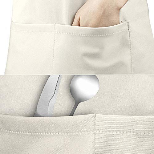 Viedouce Delantales Impermeables Ajustables del Cocinero con Bolsillo Cocina Delantale para Mujeres Hombres,Delantal Chefs Cocina(1x Beige Delantal + 1 x Toalla de té)