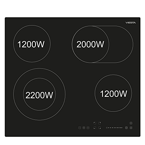 Viesta CKF4Z Vitrocerámica de 4 fuegos de altra calidad con niveles 9 de cocción, protección contra el sobrecalentamiento, temporizador y controles táctiles - encastrable