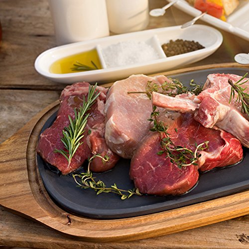 Villeroy & Boch BBQ Passion Plato para comida fría y caliente, 2 piezas, Porcelana Premium/Madera de acacia