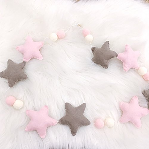 Vimbhzlvigour Pom Pom Bolas Estrellas Guirnalda Niños Habitación Decoración Decoración Decoración Estilo Nórdico, tela de algodón, Rosa