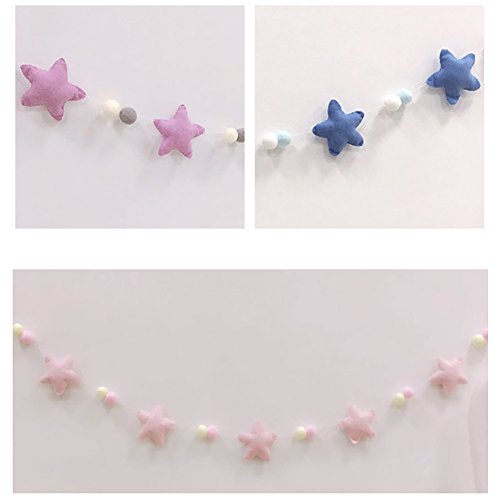 Vimbhzlvigour Pom Pom Bolas Estrellas Guirnalda Niños Habitación Decoración Decoración Decoración Estilo Nórdico, tela de algodón, Rosa